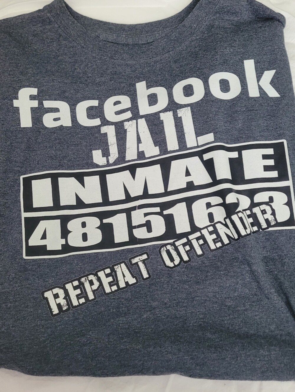 Preowned Unisex Gildan Short Sleeve T Shirt Gray Facebook Jail XL